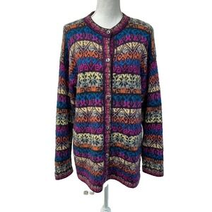 The Alpaca Connection Cardigan Sweater Jumper Womens Large Stripe Mid Length Art